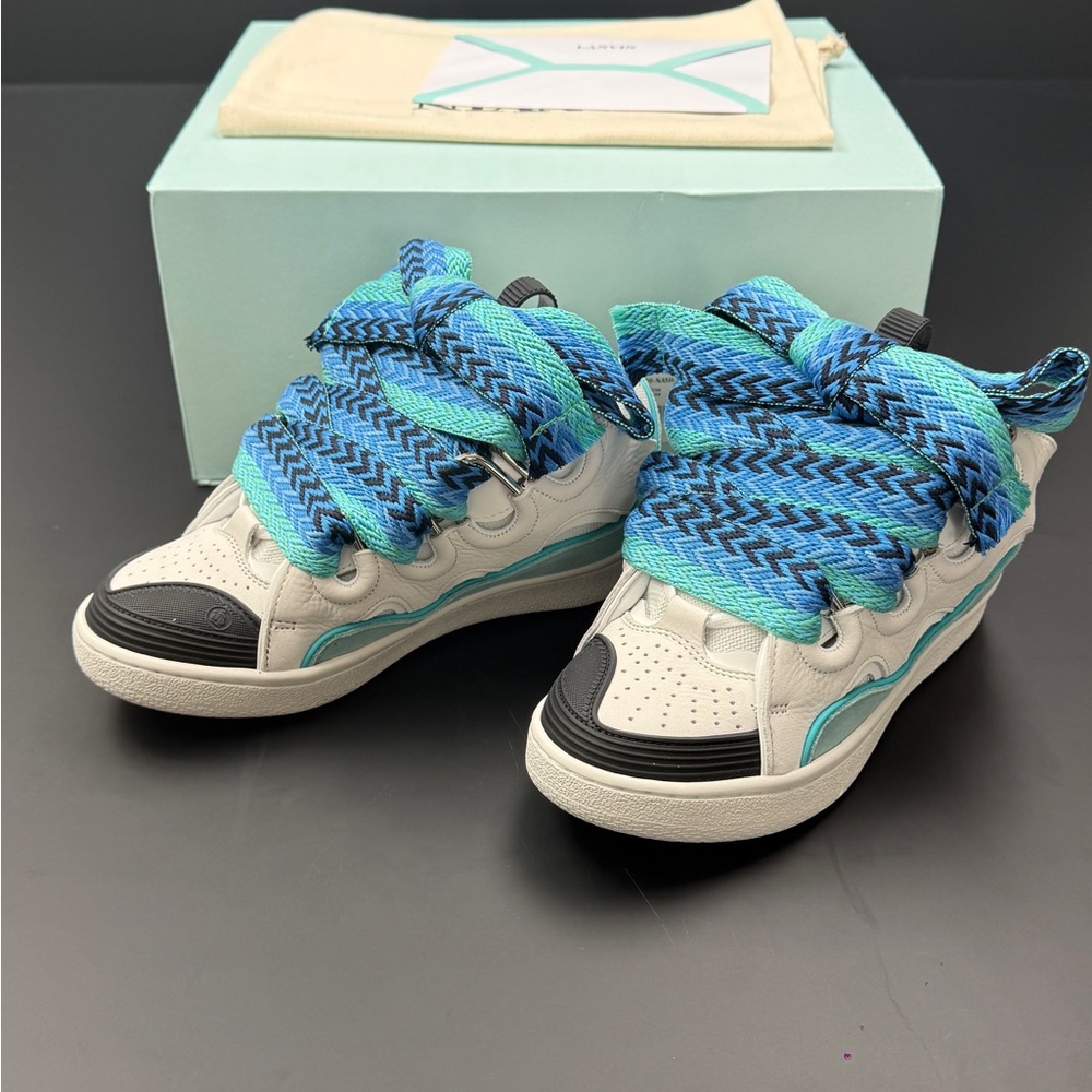 Women’s Low-Top Sneakers with Blue & Teal Braided Laces - Picture 2 of 10